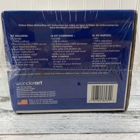 NEW! WONDERART USA Latch Hook American Flag Eagle Rug Kit 15" X 20" GIFT READY! - Picture 4 of 5